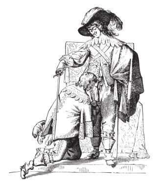 Louis XIII, bir Knight Kutsal Ruh'un oluşturma vintage illüstrasyon kazınmış. Endüstriyel ansiklopedi E.-O. Lami - 1875