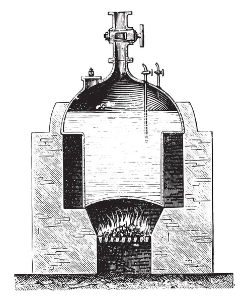 ボイラー ニューコメン ヴィンテージには 図が刻まれています 産業百科事典 1875 — ストックベクタ