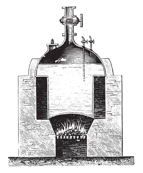 Caldeira Newcomen Vintage Gravada Ilustração Enciclopédia Industrial Lami 1875 —  Vetores de Stock