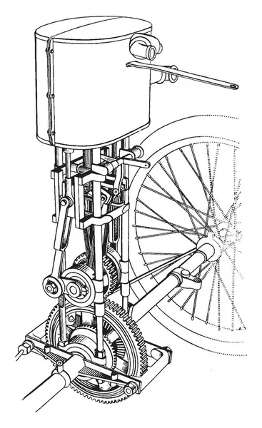 Steam Carriage Motor Conexiones Impulsión Stanley Steam Carriage Dibujo Línea — Vector de stock