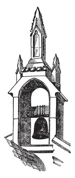 在伊兹伯里牛津郡的钟楼或尖顶的钟楼 铃铛被安置 包裹的铃铛 复古的线条画或雕刻插图 — 图库矢量图片