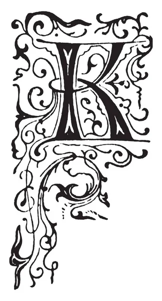 Цветочная Декоративная Заглавная Буква Рисунок Винтажной Линии Гравировка — стоковый вектор