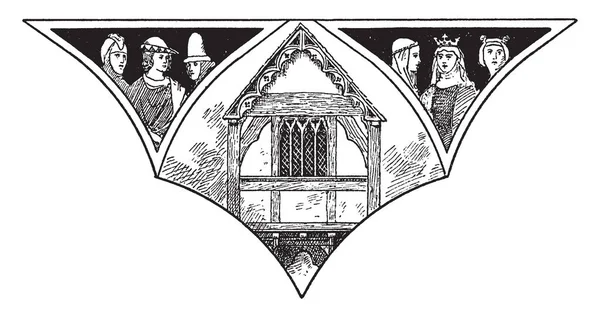 Fjortonde Århundradet Gavelförsedda Hus Weobly Herefordshire Windows Och Ornamentik Gjutformar — Stock vektor