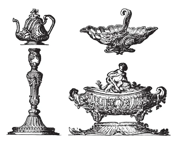 Diverses Parties Service Table Après Pierre Germain Illustration Gravée Vintage — Image vectorielle