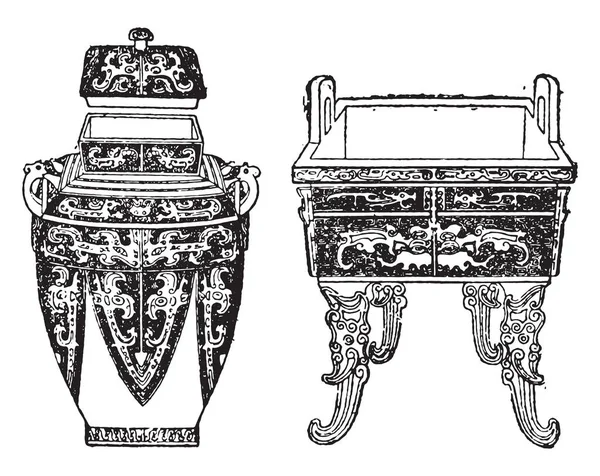 Antike Bronzegefäße Alte Gravierte Illustration Industrieenzyklopädie Lami 1875 — Stockvektor