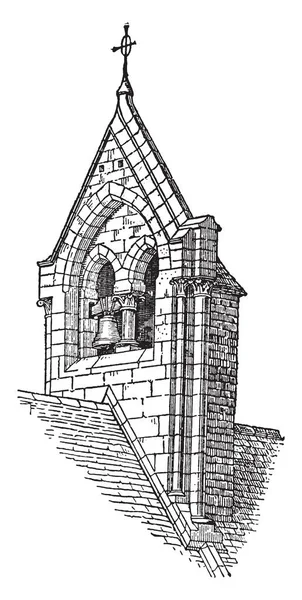 Glockengiebel Türmchen Aufgestellt Kleine Kirchen Kapellen Vintage Linienzeichnung Oder Gravierillustration — Stockvektor