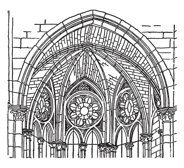 Bóvedas Desde Capilla Apsidal Trabajos Ornamentales Techo Abovedado Techo Ilustración — Vector de stock