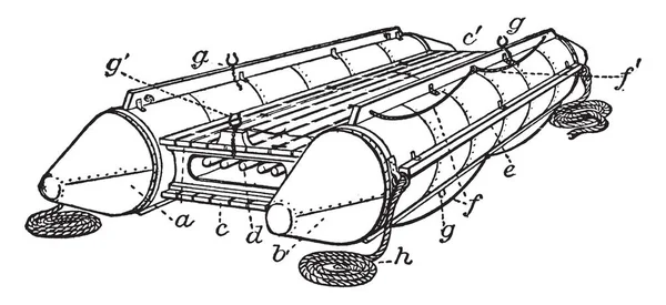 Life Raft Boat Used Emergency Sinking Ship Vintage Line Drawing — Stock Vector