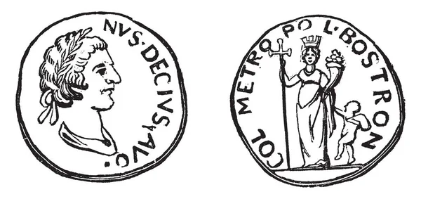 Медаль Бостры Лицо Мужчины Одной Стороны Женская Фигура Другой Стороны — стоковый вектор