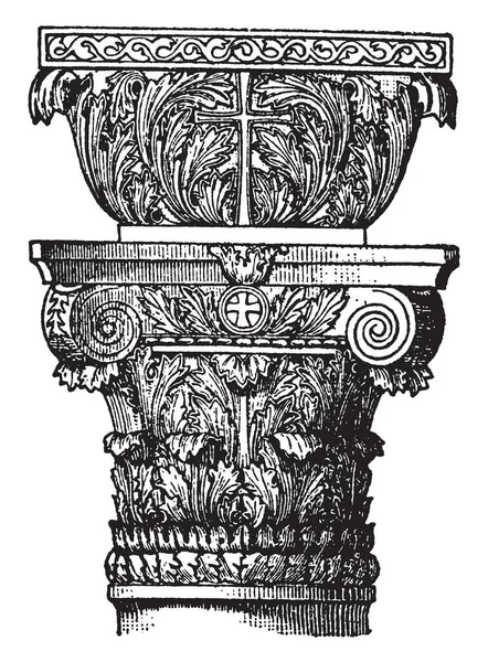 Byzantského Hlavního Architektura Říše Kruhy Sloupec Kulaté Vintage Perokresba Nebo — Stockový vektor