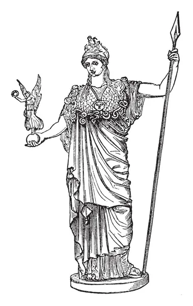 Estatua Que Representa Atenea Pie Audaz Sosteniendo Una Estatua Nike — Vector de stock