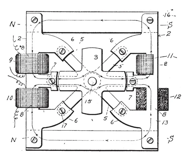 本图表示交流发电机电感器 它是一种无源电气元件 复古线条图或雕刻插图 — 图库矢量图片
