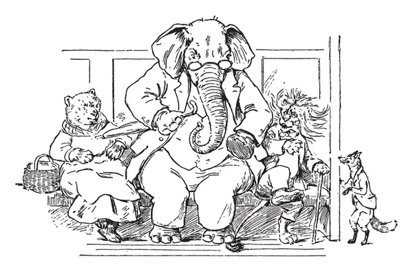 Ein Elefant Der Zwischen Löwe Und Bär Sitzt Und Einen — Stockvektor