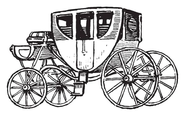 Stagecoach Carro Pasajeros Cuatro Ruedas Transportado Por Caballos Dibujo Línea — Archivo Imágenes Vectoriales