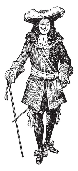 Cavalier daha sonra kuvvetle moda giyim, vintage çizgi çizme veya oyma illüstrasyon ile tespit haline.