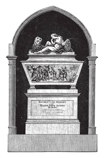 イギリスがジョン アンドレをスパイ サイトのスポットをマークする記念碑は絞首刑 ヴィンテージの線描画や彫刻イラスト — ストックベクタ