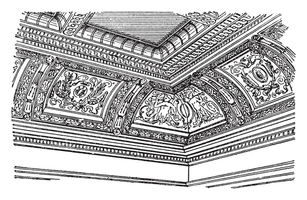 Plafond Sculpté Manière Voûtée Côté Mur Arrondi Cadrage Dessin Ligne — Image vectorielle