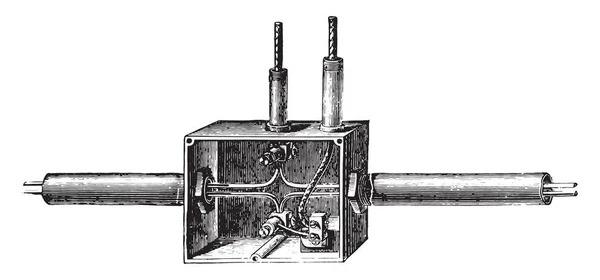 Coffret Tuyau Edison Illustration Gravée Vintage Encyclopédie Industrielle Lami 1875 — Image vectorielle