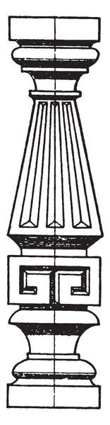 Vierkante Houten Baluster Traditioneel Eenvoud Ambachtsman Stijl Vintage Lijntekening Gravure — Stockvector