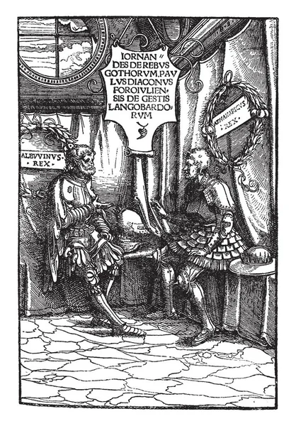 ハンス Burgmais 印刷は 1516 年にアウクスブルク ビンテージの線描画や彫刻イラストで作成しました — ストックベクタ