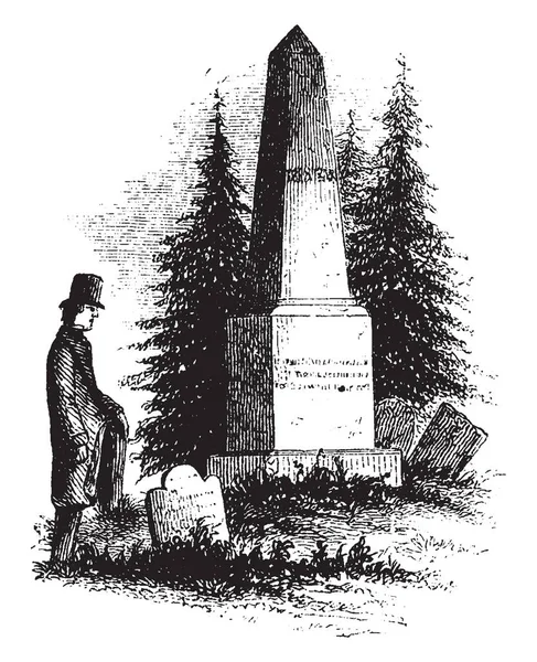 Monument Johns Hopkins American Entrepreneur Abolitionist Philanthropist Vintage Line Drawing — Stock Vector