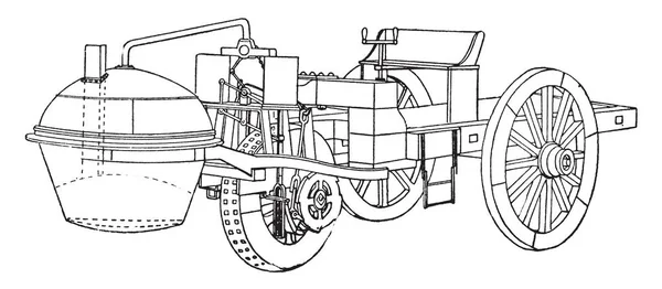 Transporte Vapor Que Detalle Caldera Conexión Con Coche Conductor Dibujo — Vector de stock