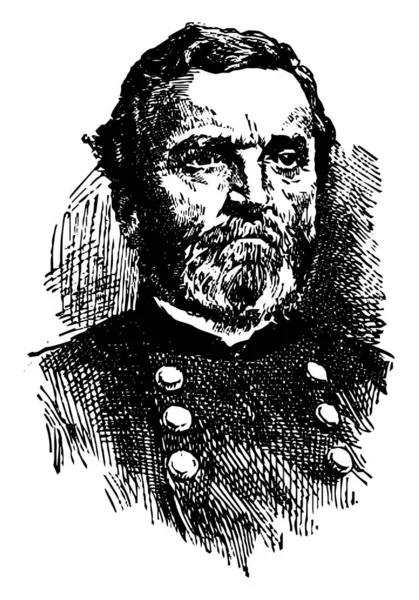 乔治亨利托马斯 1816 1870 他是美国军队官员和联合将军在美国内战期间 复古线绘画或雕刻例证 — 图库矢量图片