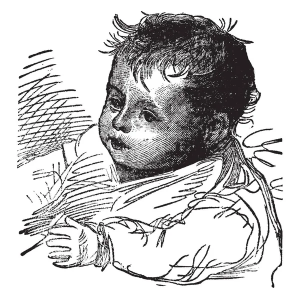 Faccia Del Bambino Questa Immagine Disegno Linea Vintage Illustrazione Incisione — Vettoriale Stock