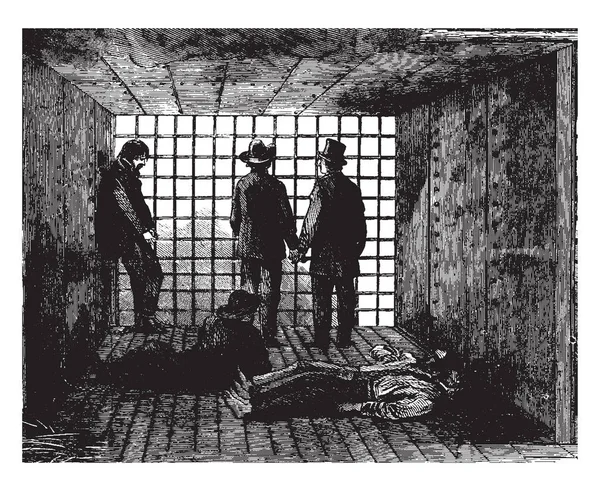 1896 アメリカの南北戦争には拘置所に閉じ込め それらの つは悲しい人と二人が眠っている ヴィンテージの線描画や彫刻イラスト — ストックベクタ