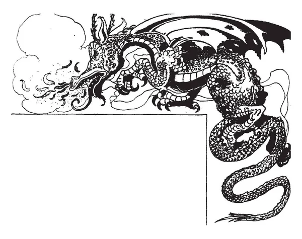 Dragon Vintage Lijntekening Gravure Illustratie — Stockvector