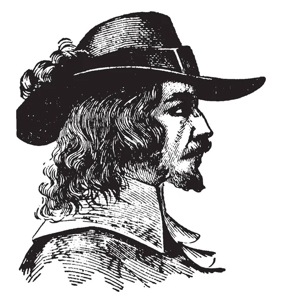 罗杰威廉姆斯 1603 1683 他是一个英国神学家和罗德岛的共同创始人 复古线条画或雕刻插图 — 图库矢量图片