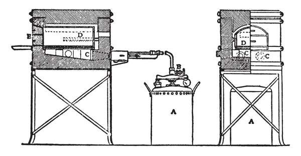 此插图表示炉的工作功能 复古线条画或雕刻插图 — 图库矢量图片