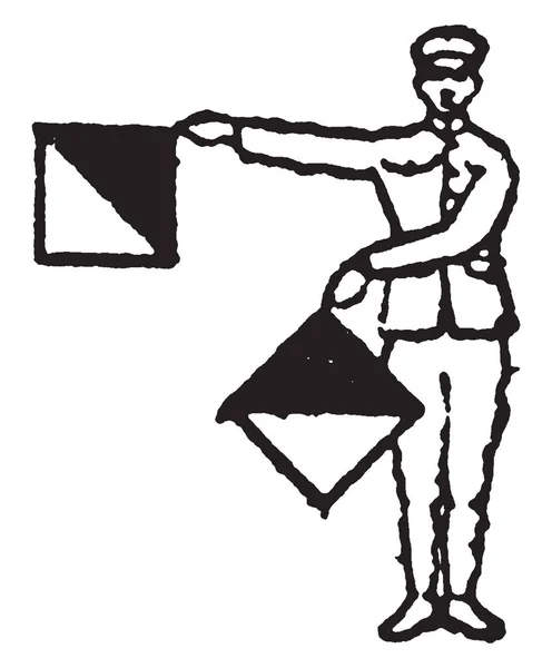 Sinal Bandeira Sinal Bandeira Para Letra Número Homem Segurando Duas — Vetor de Stock