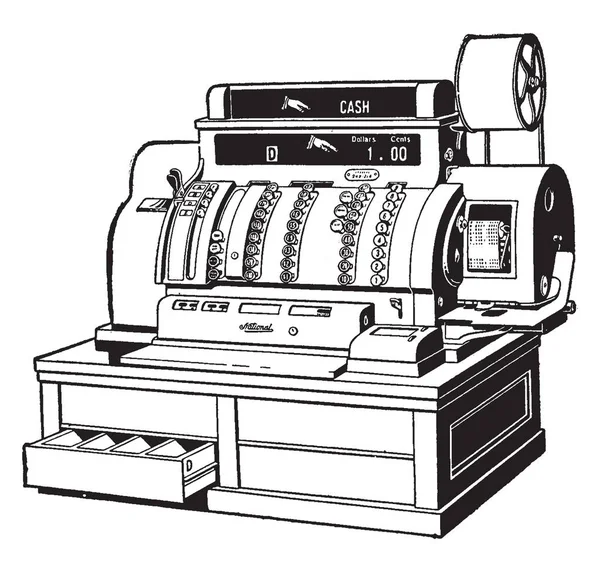 Machine Used Recording Cash Transactions Sales Etc Vintage Line Drawing — Stock Vector