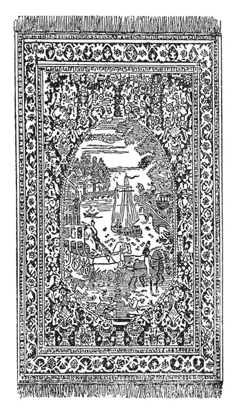 Tapis Ispahan Représentent Concours Royal Dessin Ligne Vintage Illustration Gravure — Image vectorielle