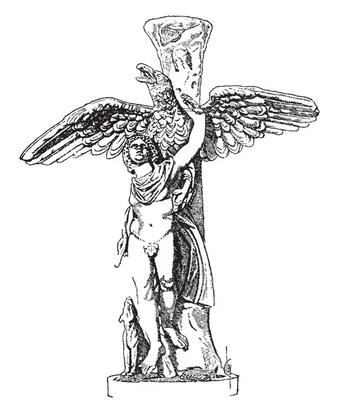 Aceasta Este Statuia Lui Ganymede Există Vulturul Cap Desenul Epocă — Vector de stoc
