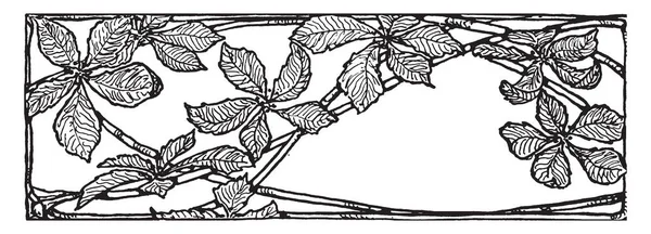 Yaprak Tasarımıdır Bir Dikdörtgen Tasarım Deseni Vintage Çizgi Çizme Veya — Stok Vektör