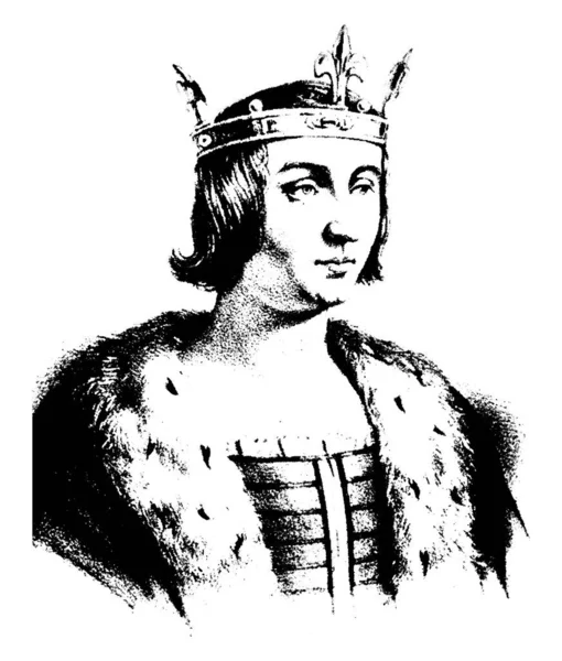 1289 1316 フランスのルイ 彼はフランス ビンテージの線の描画やイラストを彫刻の王 ナバラの王カペー家の君主 — ストックベクタ
