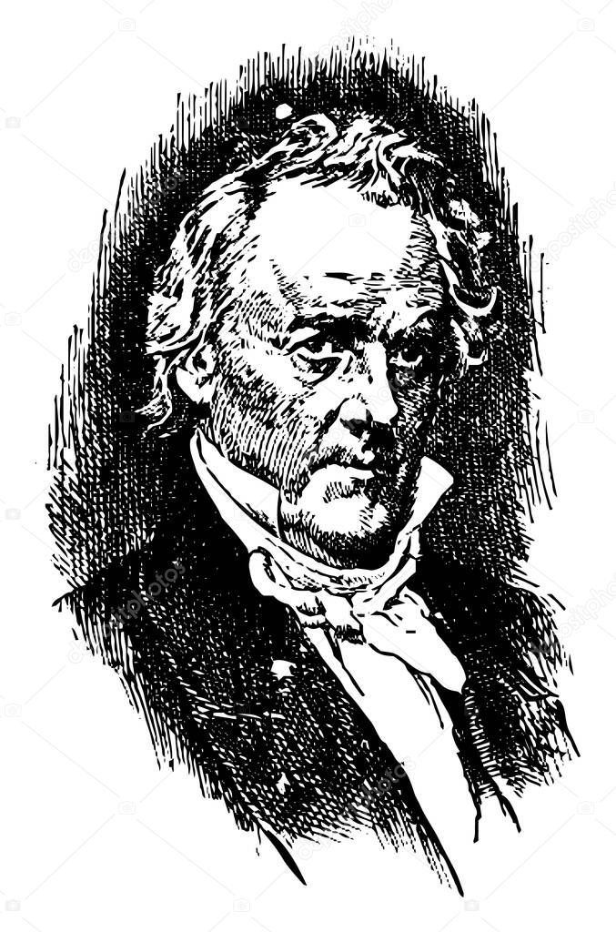 James Buchanan, 1791-1868, he was the fifteenth president of the United States from 1857 to 1861, & U.S. senator from Pennsylvania, famous for being the last president before the start of the civil war, vintage line drawing or engraving illustration