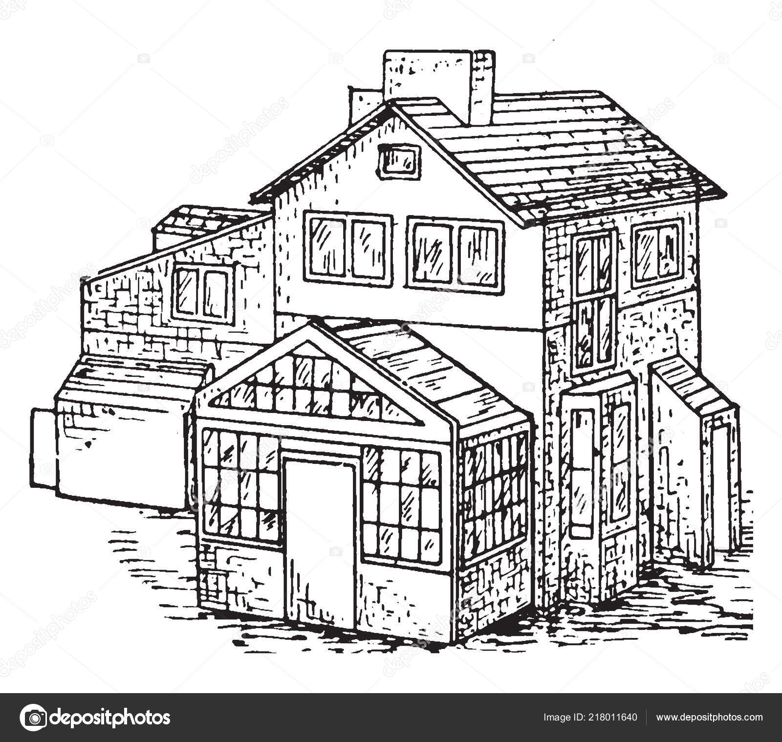 Dette Etasjer Det Heter Også Toetasjers Hus Dette Huset Har stockvektor ©  Morphart #218011640, image size:1600x1518