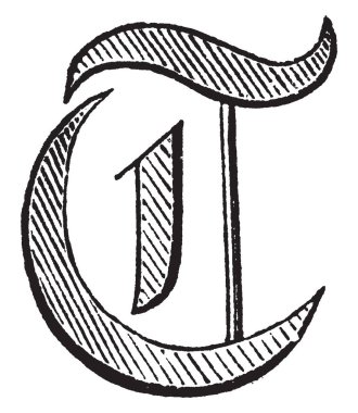 Çapraz çizgiler, vintage çizgi çizme veya oyma illüstrasyon ile dekoratif harf T