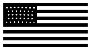 37 star Amerika Birleşik Devletleri bayrağı, 1867, bu bayrak kırmızı bayrak üst sol köşesindeki beyaz ve mavi dikdörtgen ile dönüşümlü olarak yatay çizgiler vardır, 37 beyaz dikdörtgen, vintage çizgi çizme veya oyma illüstrasyon içinde beş sivri uçlu yıldız