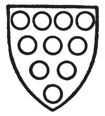 Zouche Gules bezantry çeyrek Ermin, vintage çizgi çizme veya oyma illüstrasyon ile delik.