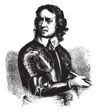 Oliver Cromwell, 1599-1658, İngiliz general ve politik lider ve İngiltere, İskoçya ve İrlanda, vintage çizgi çizme veya oyma illüstrasyon topluluğu koruyucusu Lord biriydi
