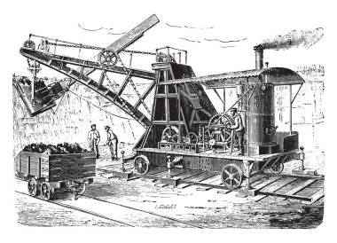 Vagon, vintage oyulmuş illüstrasyon serpiştirmek kaşık. Endüstriyel ansiklopedi E.-O. Lami - 1875