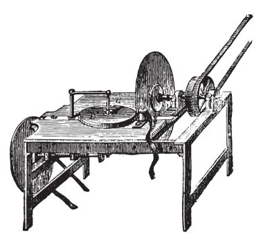 Kesim dairesel bıçak, vintage oyulmuş illüstrasyon. Endüstriyel ansiklopedi E.-O. Lami - 1875