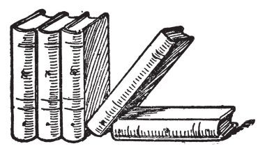 Beş kitap veya ünlü beş, dizi kitaplar, vintage çizgi çizme veya oyma illüstrasyon.