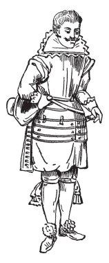 Bu görüntü temsil erkek kostüm zaman James den ben, vintage çizgi çizme veya oyma illüstrasyon.