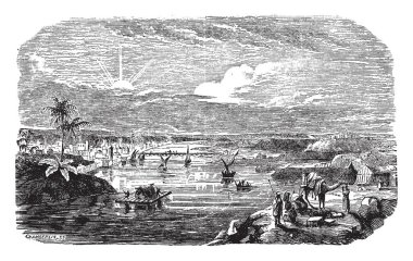 Ninova, Dicle Dicle Nehri, vintage çizgi çizme veya oyma illüstrasyon Doğu kıyısında yer alır.