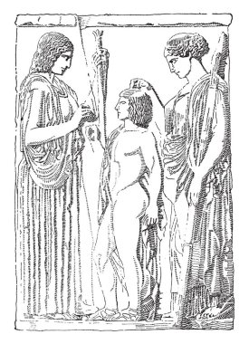 Demeter Triptolemus güzel bir portresi. Yunan mitolojisinde, o o o onun kızı, vintage çizim için arama veya illüstrasyon oyma başladı kim Tanrıça Demeter alınan Eleusinian prensler sanılmaktadır.